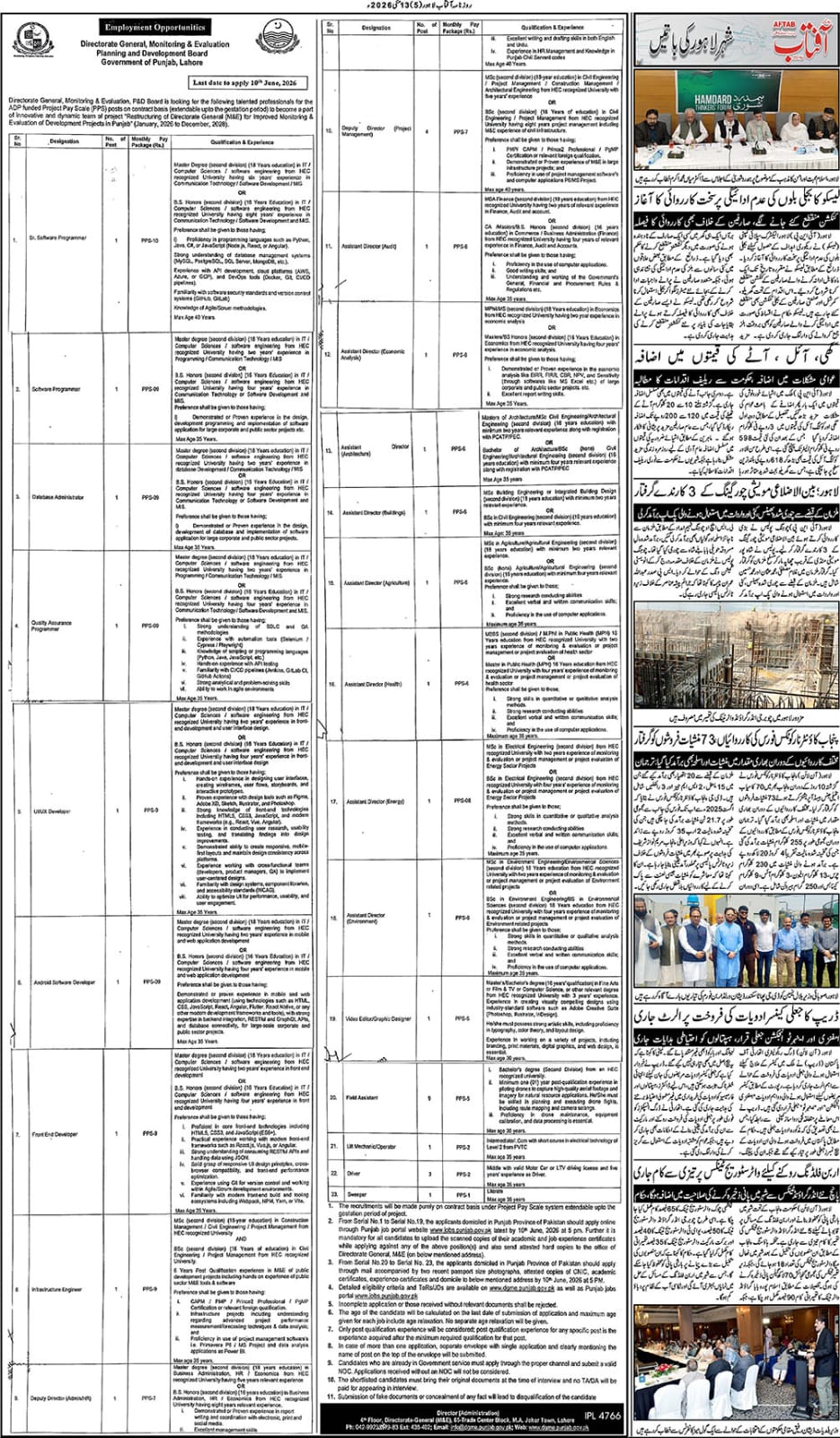 Punjab Planning and Development Board P&D Jobs 2026 official advertisement for Software Programmer Assistant Director Developer and technical positions