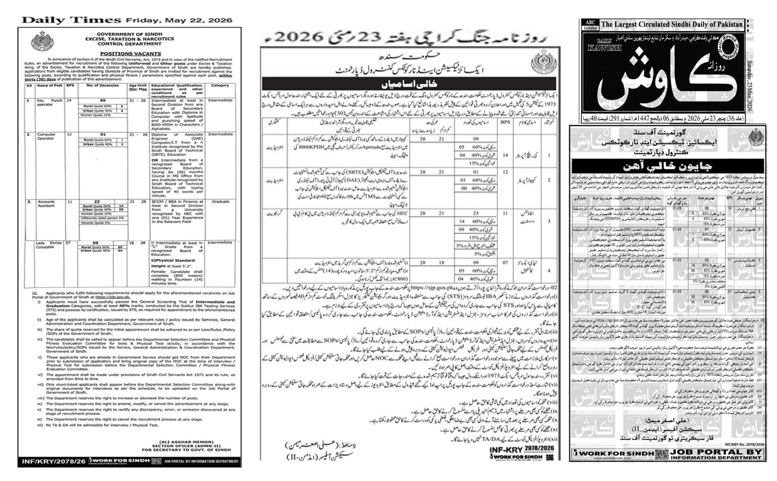 Sindh Excise, Taxation & Narcotics Control Department Jobs 2026
