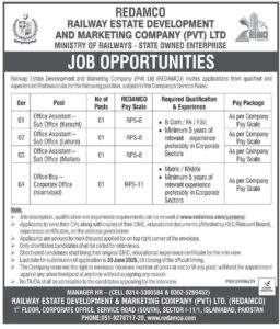 EDAMCO (Railway Estate Development and Marketing Company Pvt Ltd) Jobs 2026: Office Assistant (Karachi, Lahore, Multan) & Office Boy (Islamabad) Positions Announced – Last Date 30 June 2026 – Jobbooostpk