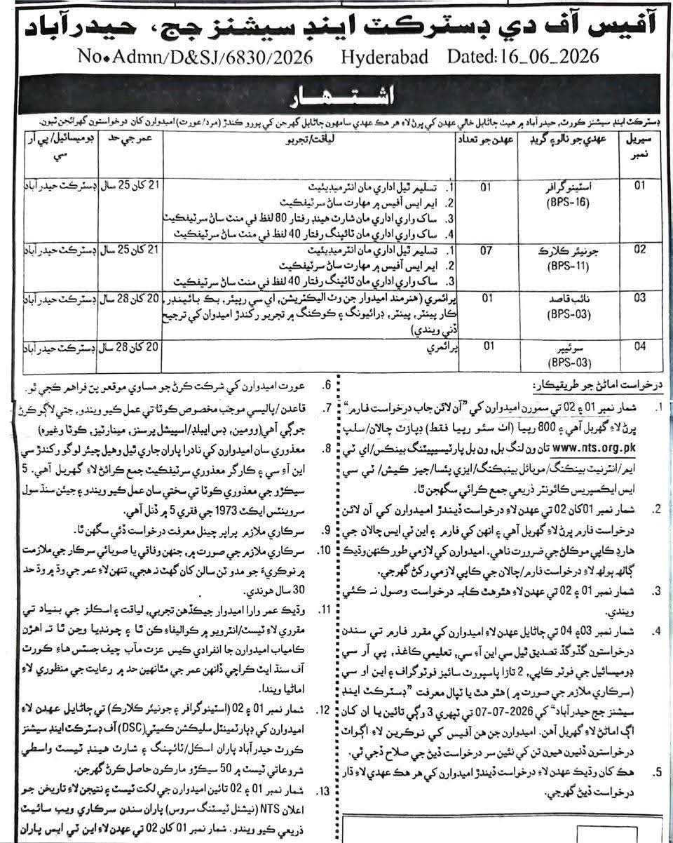 District & Sessions Judge Hyderabad Jobs 2026: